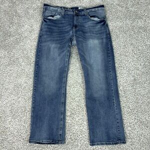 TK Axel Jeans Mens 36x32 Blue Slim Boot Stretch Denim Embroidered Flap Pockets